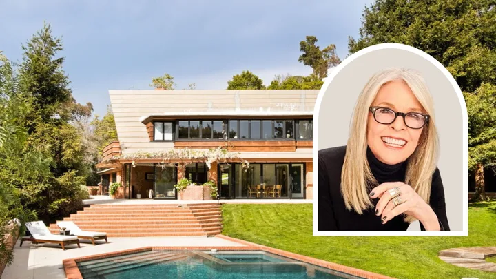 Diane Keaton home restoration exterior with Diane inset