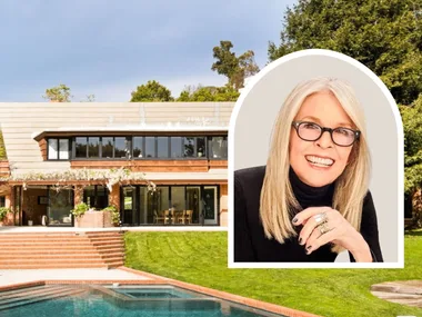Diane Keaton home restoration exterior with Diane inset