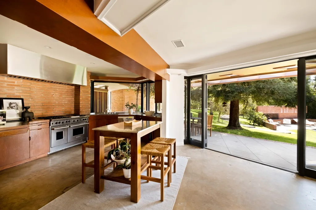 Diane Keaton Pacific Palisades home restoration kitchen with sliding doors
