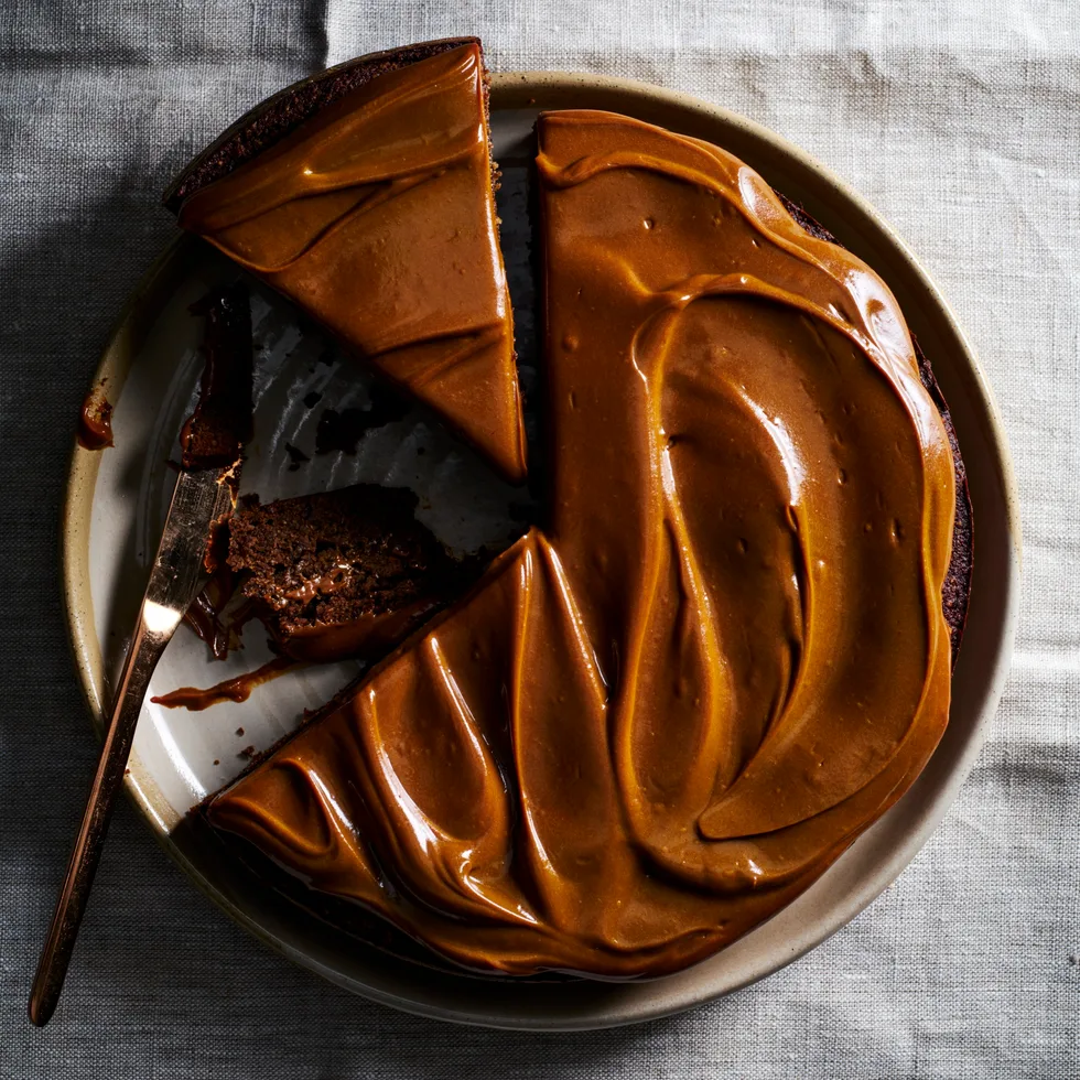 Flourless coffee, date and hazelnut cake with coffee butterscotch