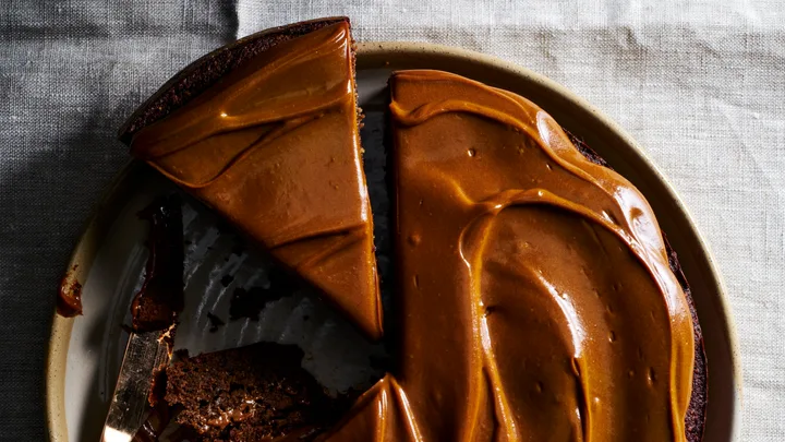 Flourless coffee, date & hazelnut cake with coffee butterscotch