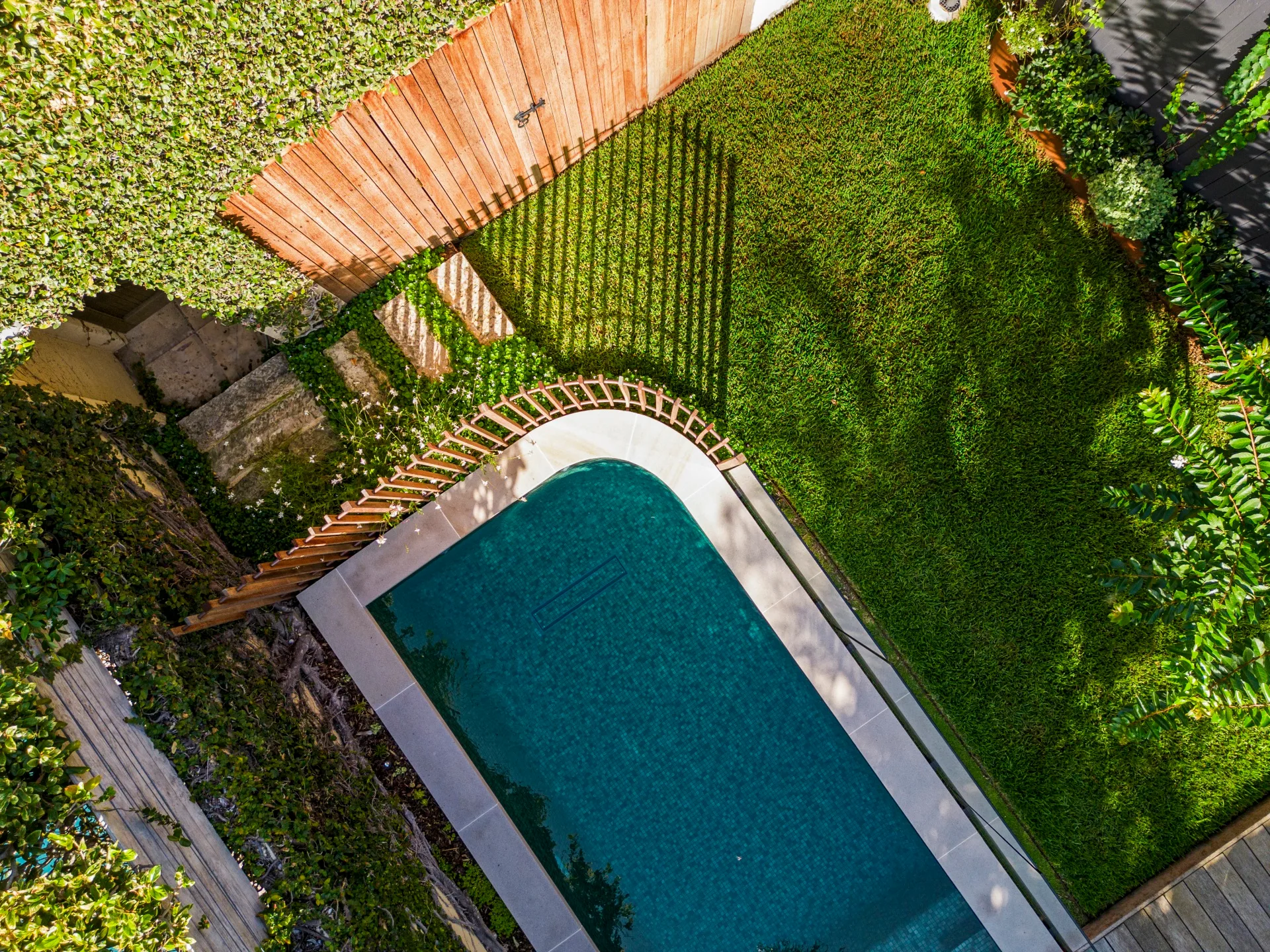 Glebe garden makeover with a large pool. 