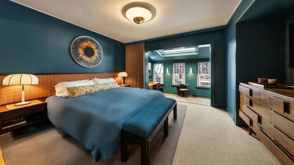 Graham Norton's blue bedroom in New York.