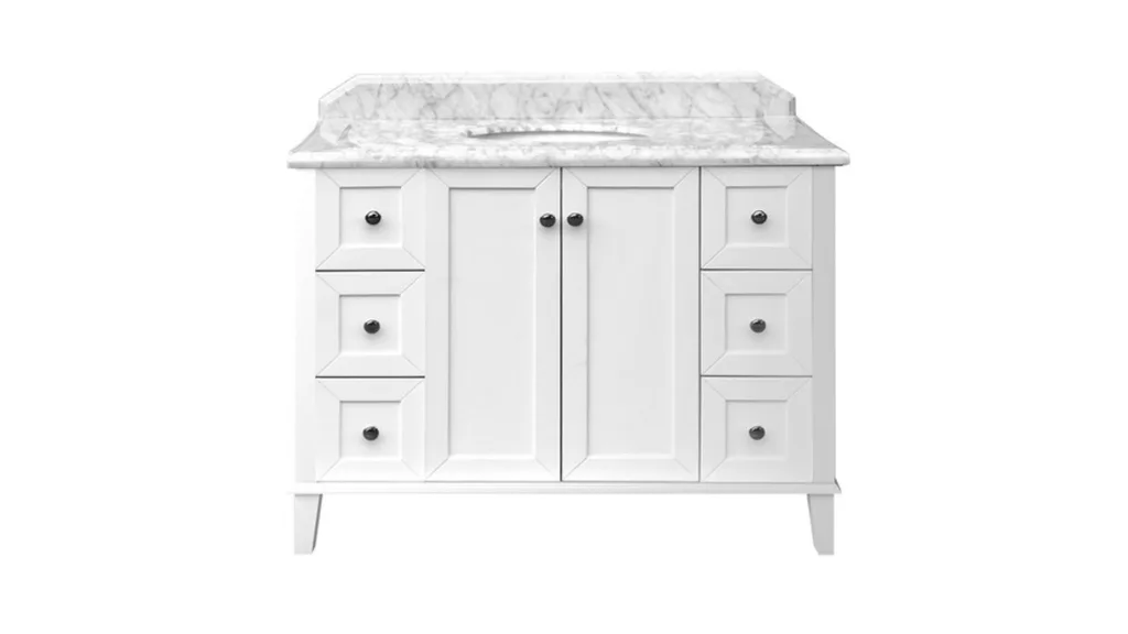 White freestanding bathroom cabinetry.