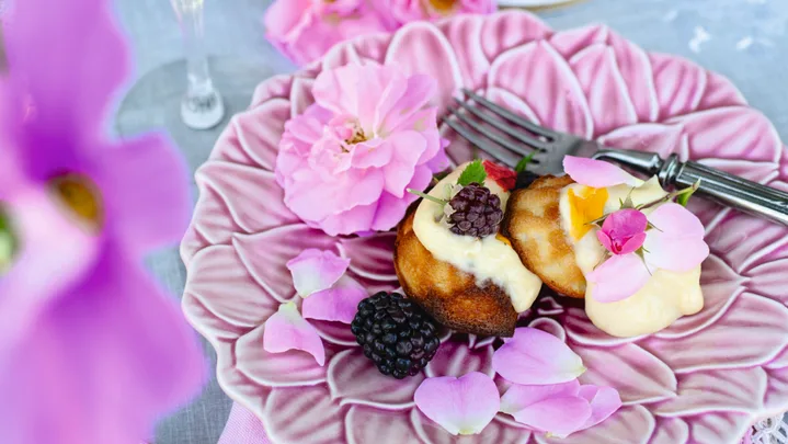 Honey madeleines with orange blossom lemon cream