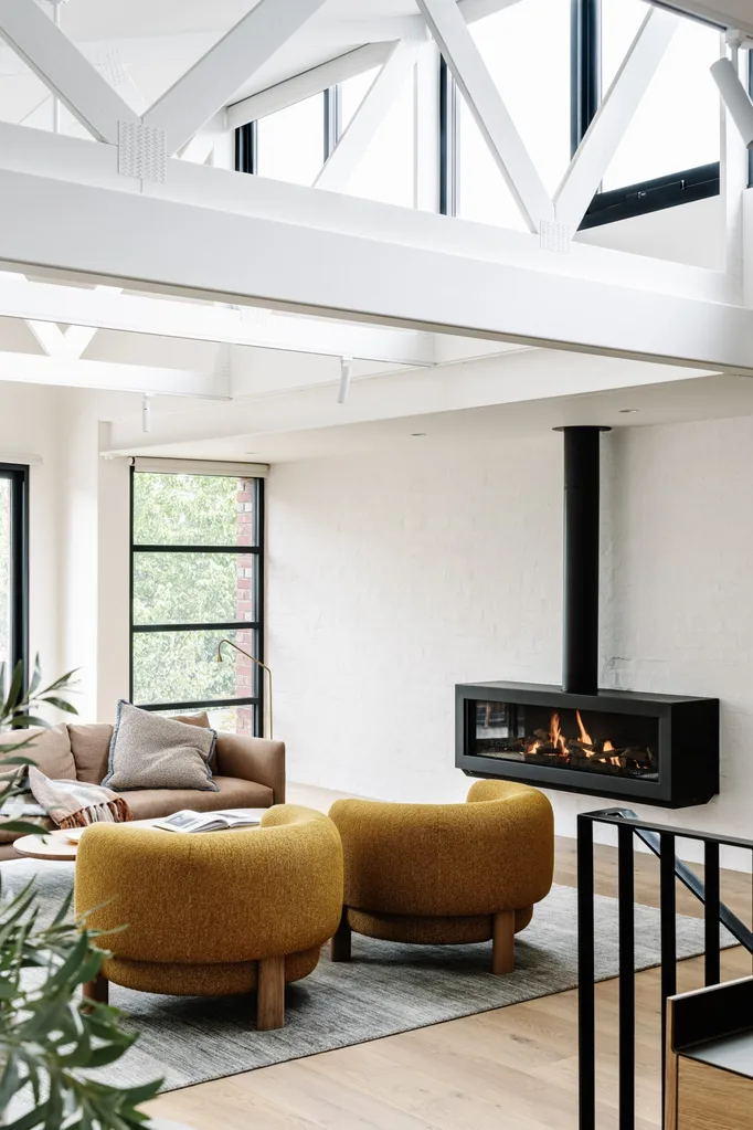 A cosy living area with a fireplace.