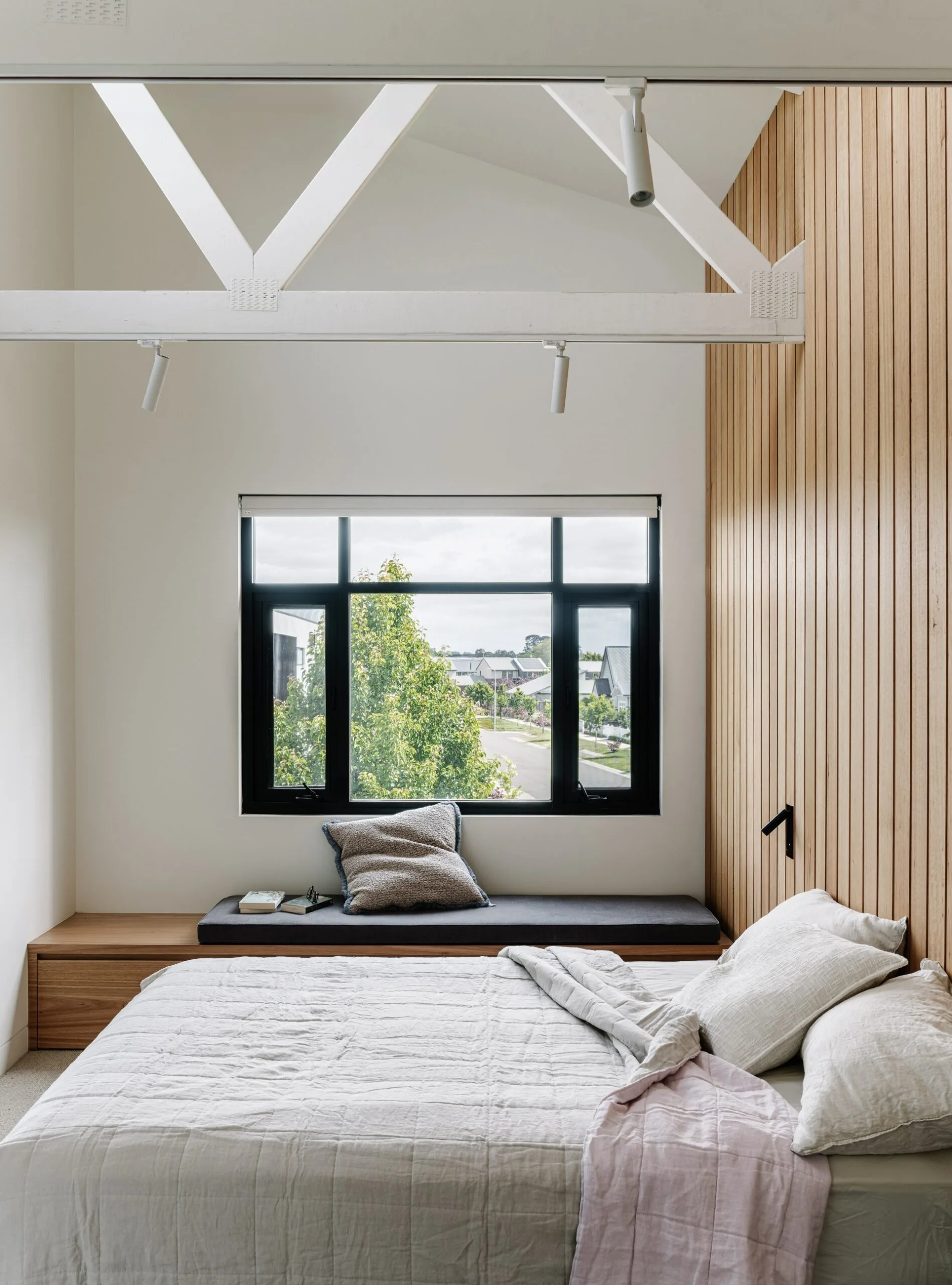 A light and airy bedroom in the Macedon Ranges. 