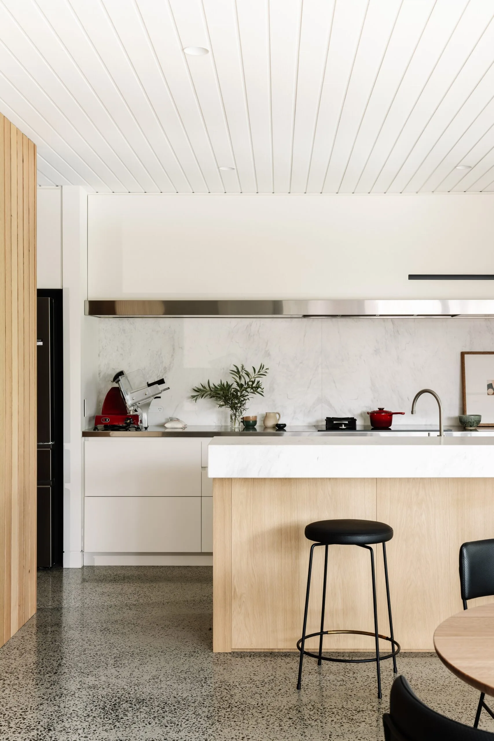 A light, timber kitchen at  a home in the Macedon Ranges. 
