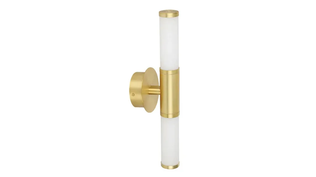 A cylindrical white and brass wall light