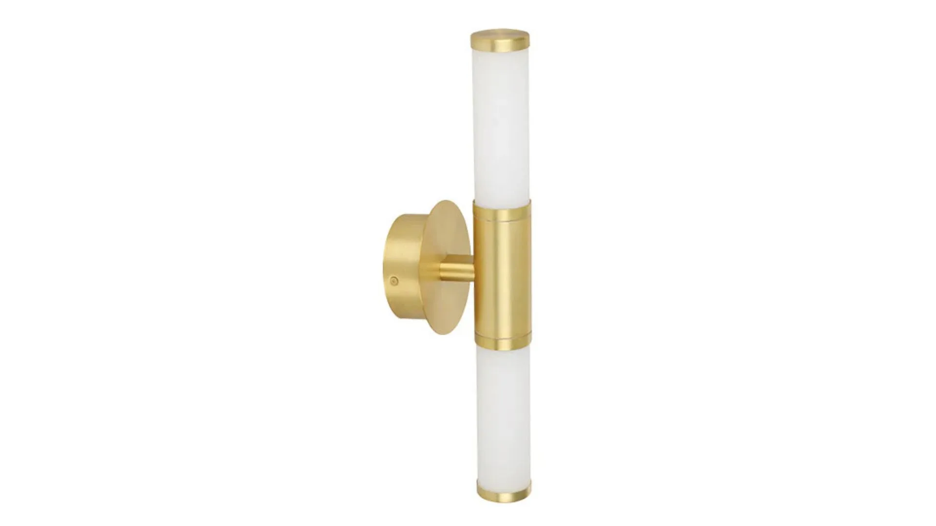A cylindrical white and brass wall light