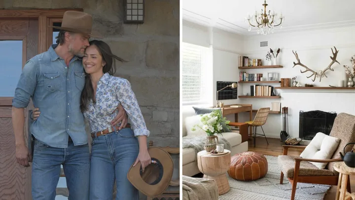 An image on the left of Josh Duhamel and Minka Kelly from Ransom Canyon alongside an image of a room with ranch style