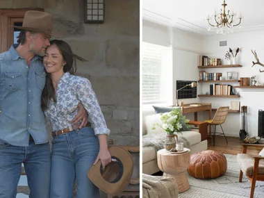 An image on the left of Josh Duhamel and Minka Kelly from Ransom Canyon alongside an image of a room with ranch style