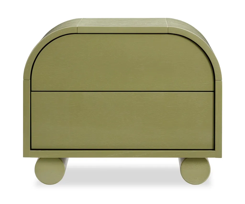 round muse bedside table in olive from rj living
