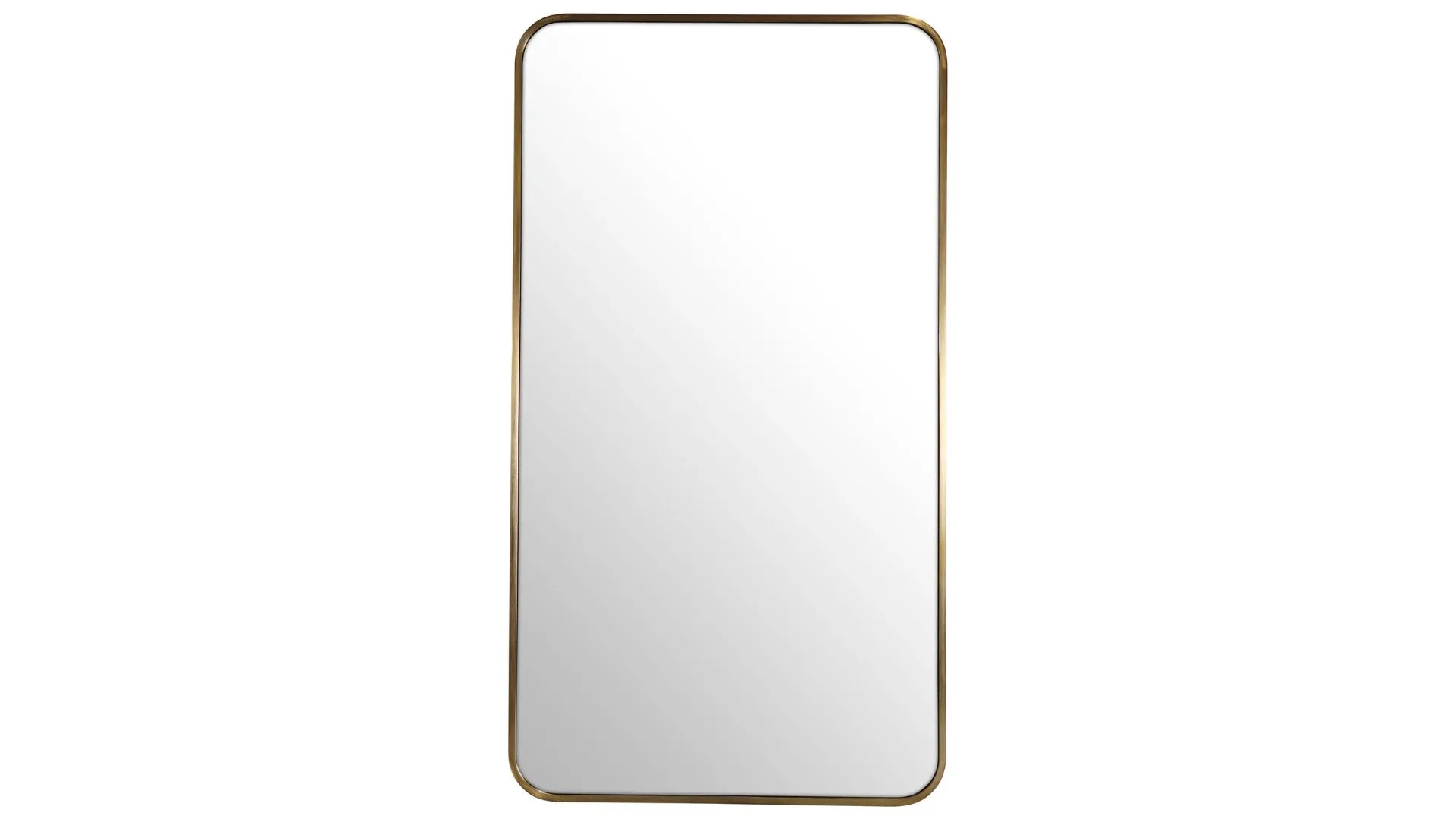 A rectangular wall mirror with brass frame