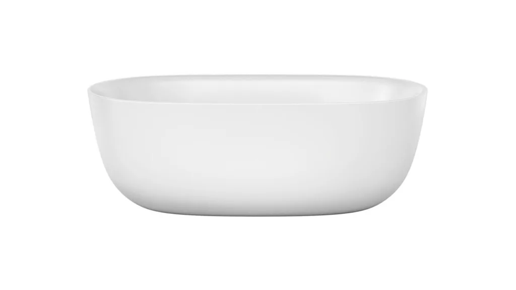 A freestanding white bath with gentle curves