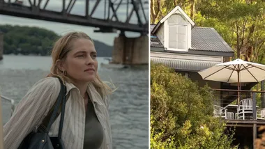 Left image is Teresa Palmer in the last anniversary on binge, right is the exterior of a house on airbnb