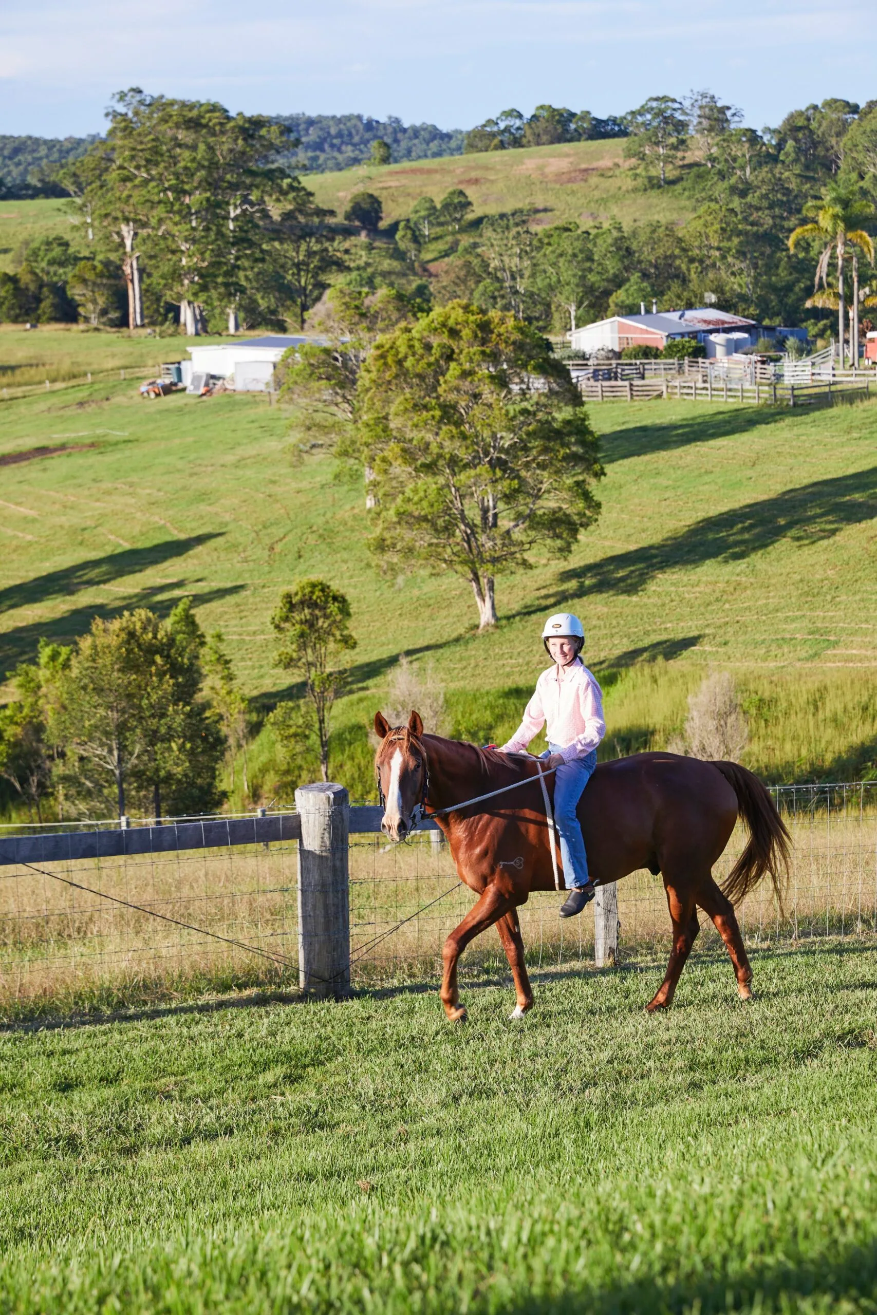 Riding a horse in the countryside. 