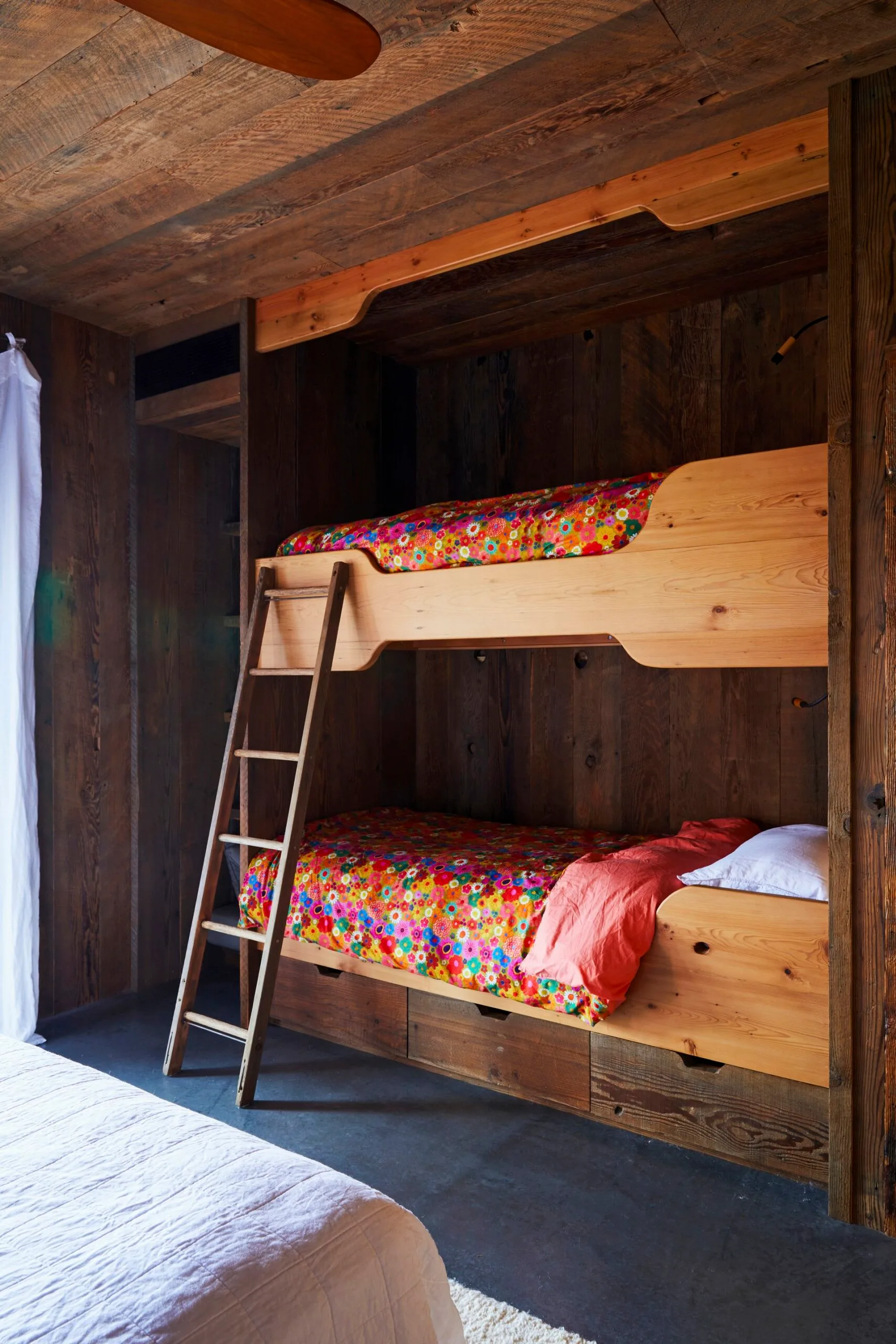 Timber built in bunk beds. 
