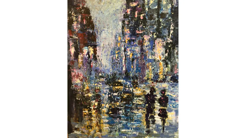 An abstract acryllic painting of a rainy day