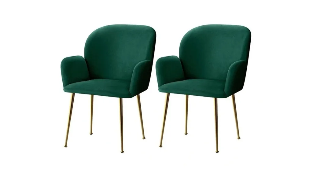 Two green dining chairs
