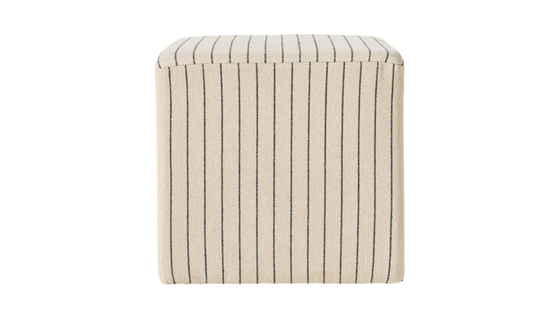 A striped square ottoman, perfect for winter decorating