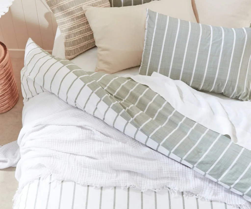 Pillow Talk Adria Green Reversible Stripe Quilt Cover Set