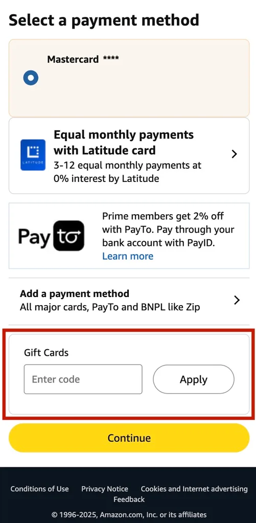 The Amazon promo code field at the checkout.