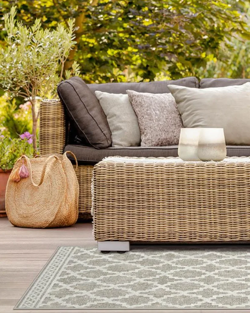 Cleo Trellis Natural Outdoor Rug + Washable Rug for Outdoors