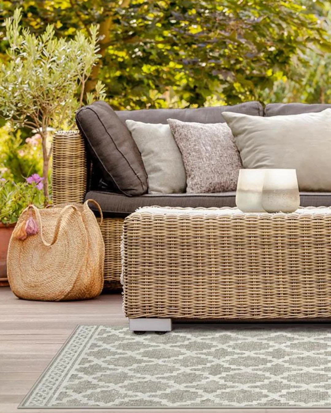 Cleo Trellis Natural Outdoor Rug + Washable Rug for Outdoors