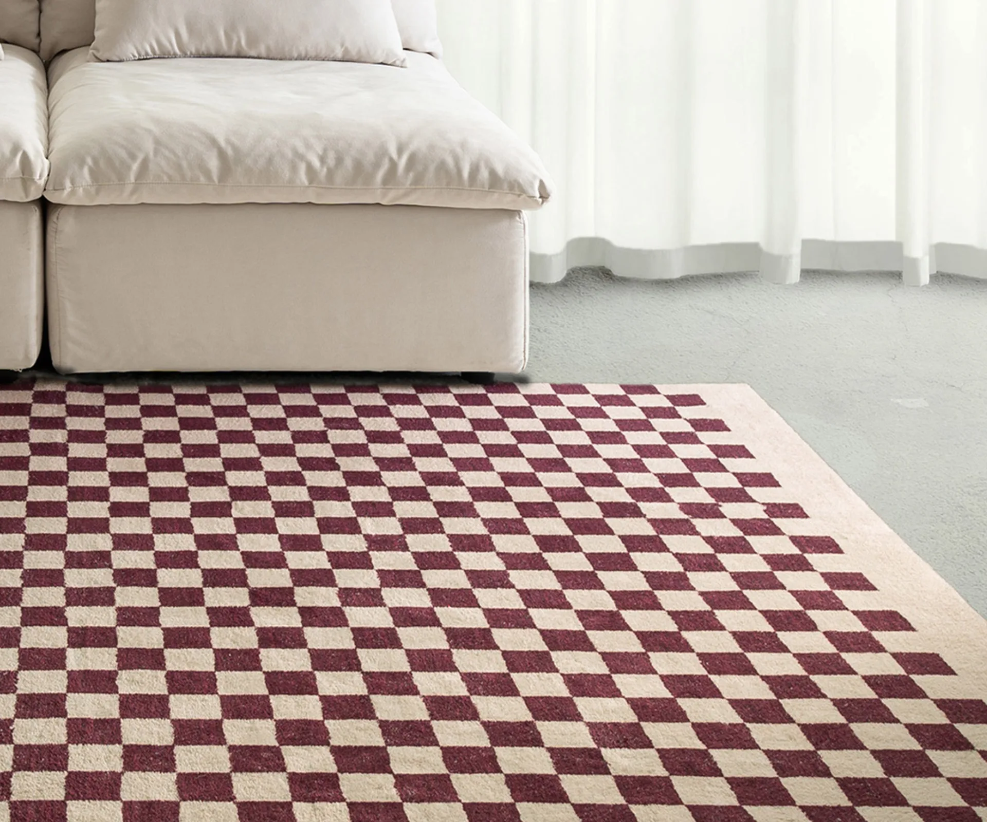 Daisie Rug Studio Burgundy Cordova Machine Washable Rug Temple and Webster + Best checkered rug + Best washable rug