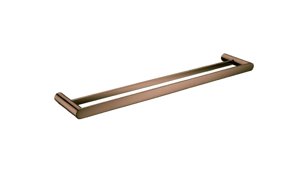 A brushed bronze heated towel rail