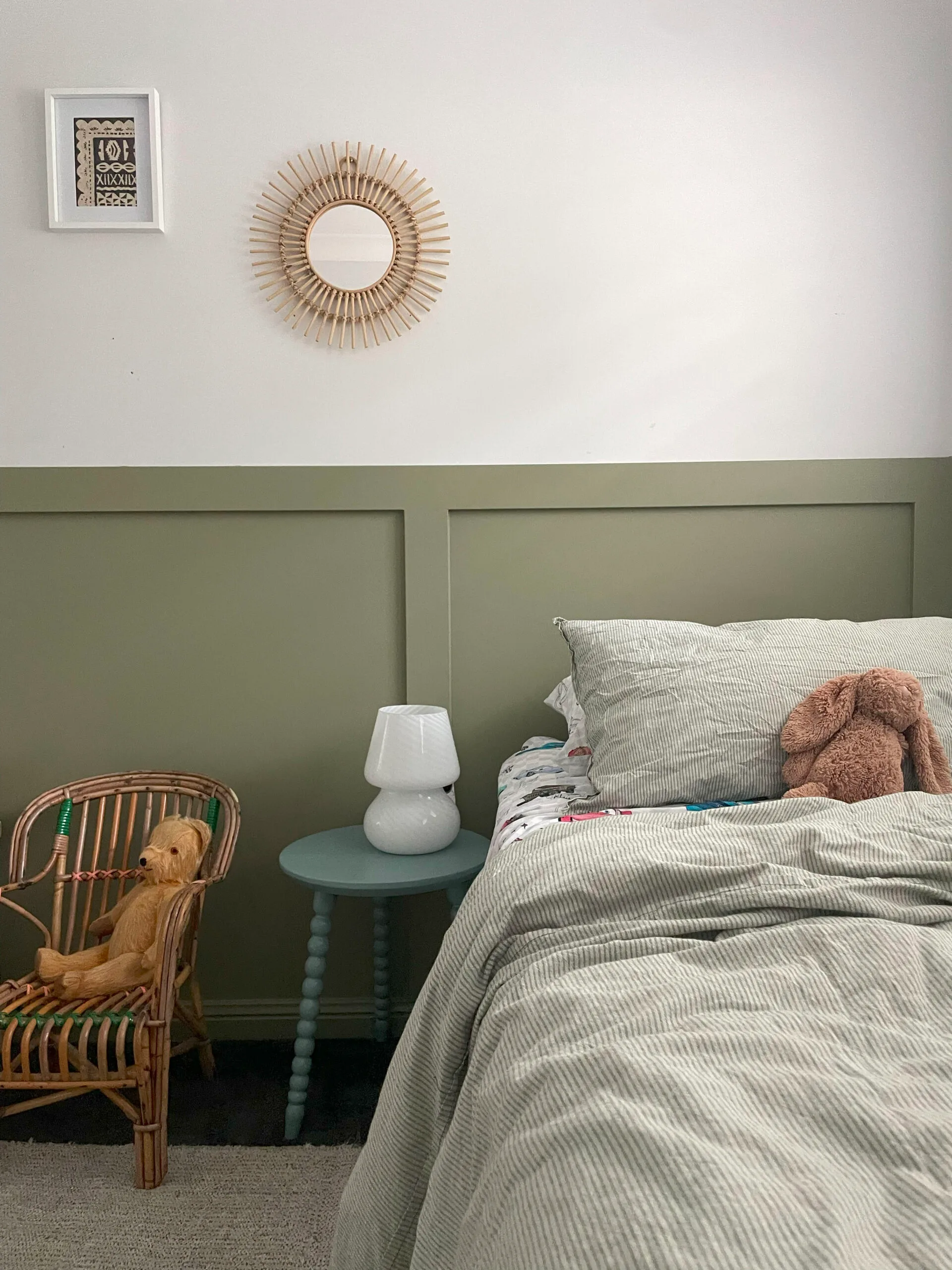 Kids bedroom makeover wainscoting with olive green paint