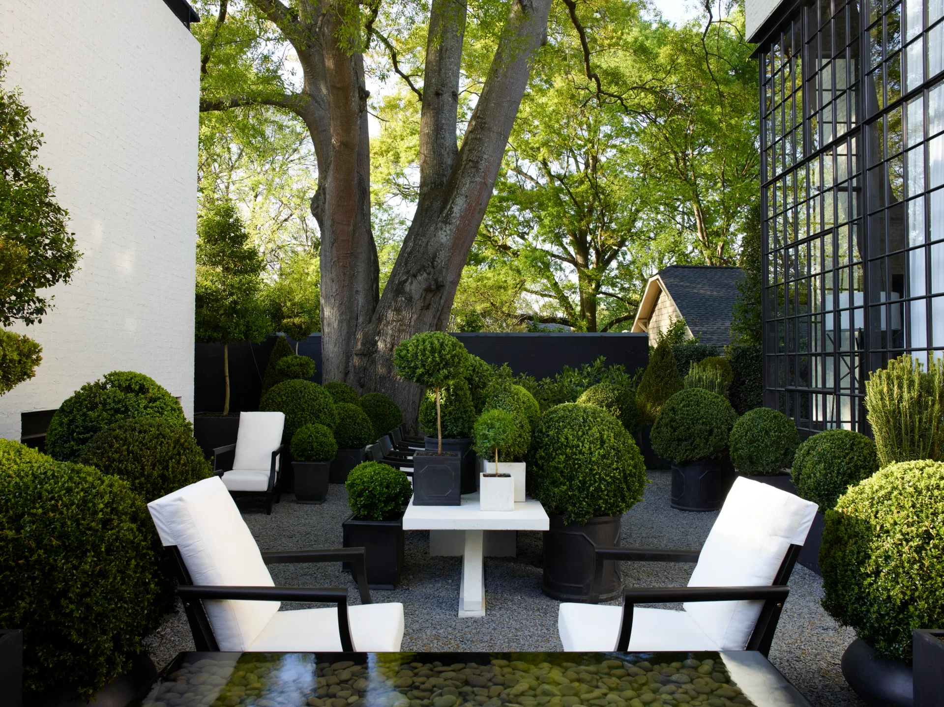 A gigantic ancient tree
presides over the chic
courtyard of architect Bobby
McAlpine’s Atlanta home,
where natural and man-made
design collaborate.