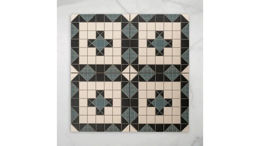 Tessellated tiles in blue, white and black