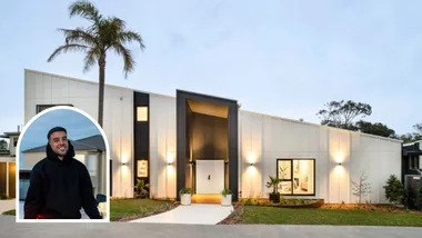 The Block's Adrian Portelli and the winning Block 2024 house.