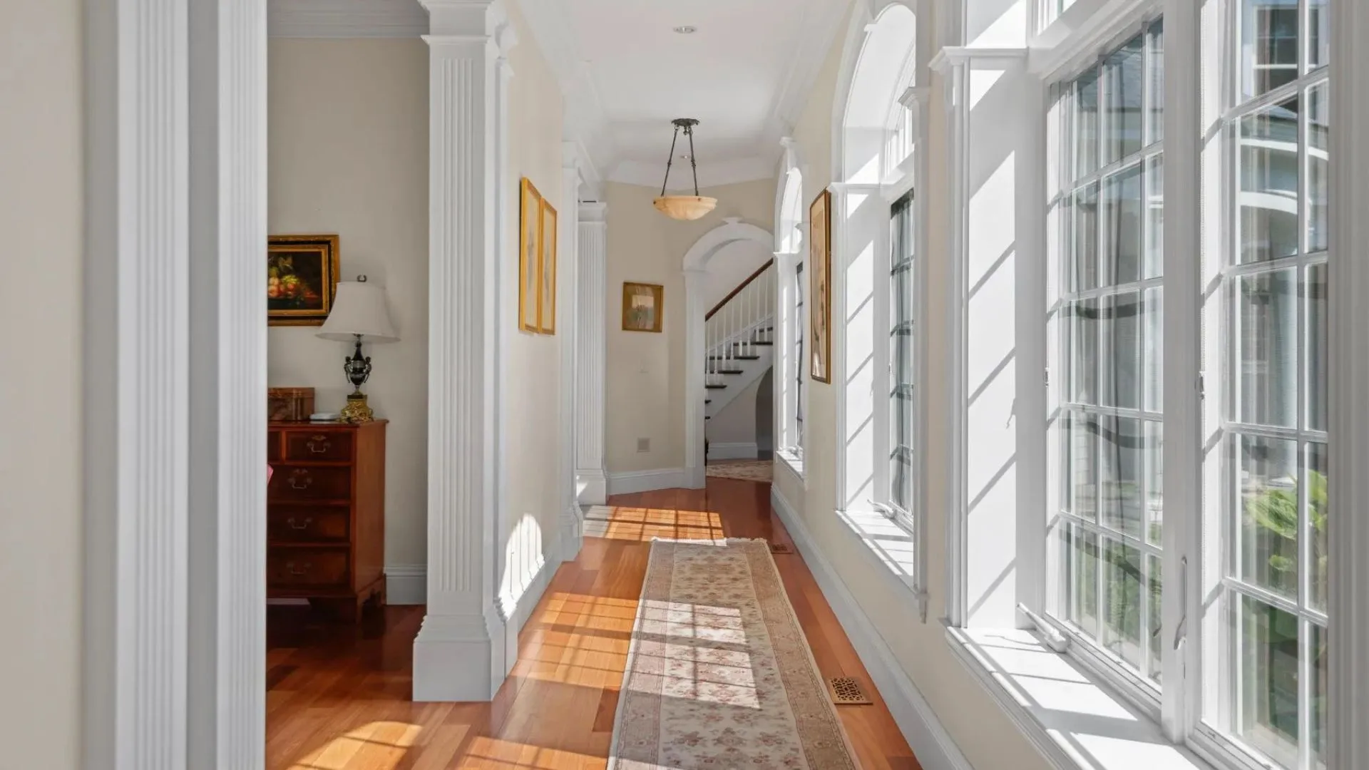 Picture windows in a house in Maine.