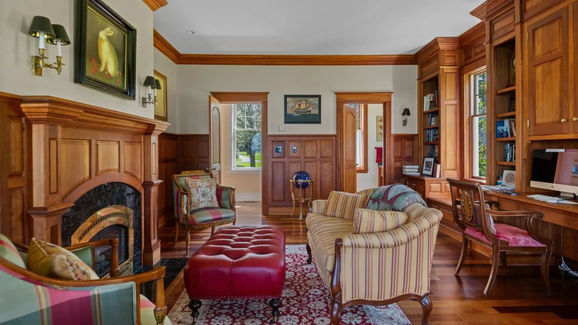 A pannelled study in a home in Maine. 