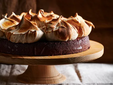 Coffee fudge cake with toasted coffee meringue