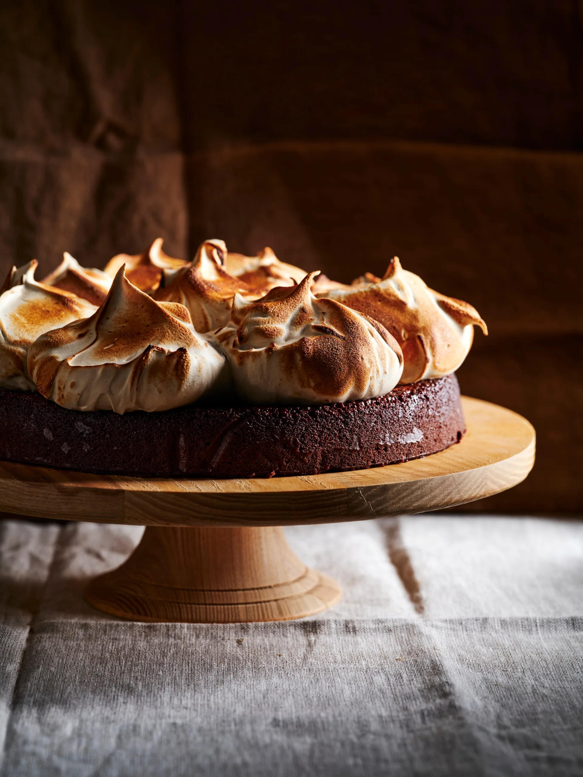 Coffee fudge cake with toasted coffee meringue