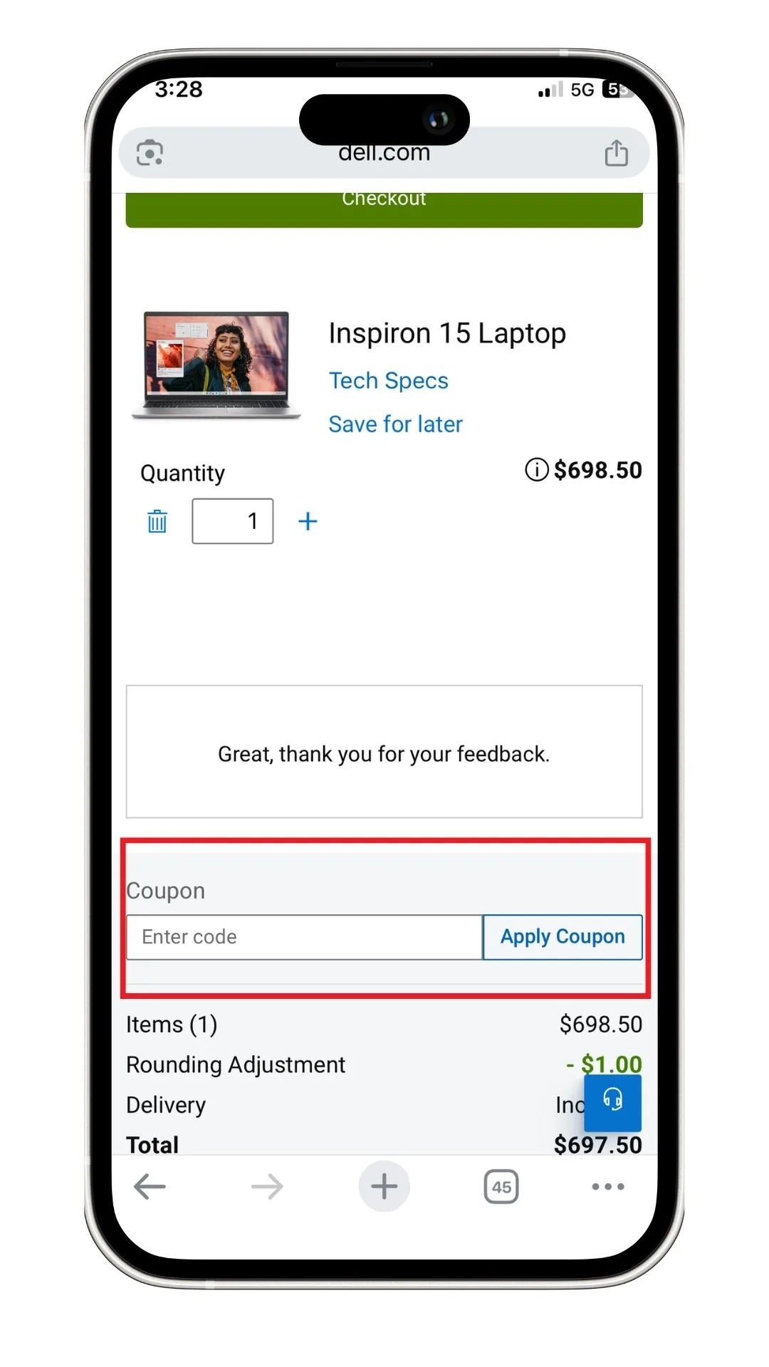 Dell Australia discount codes checkout view.
