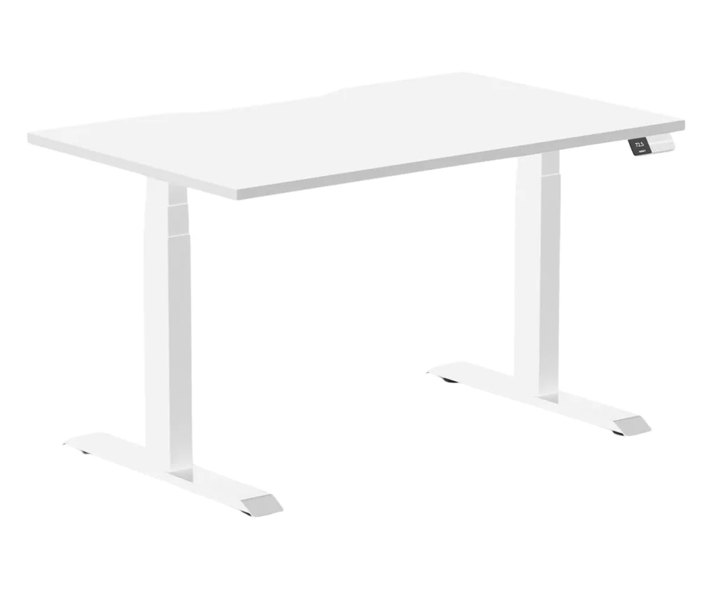 Desky Dual scalloped sit stand desk in white