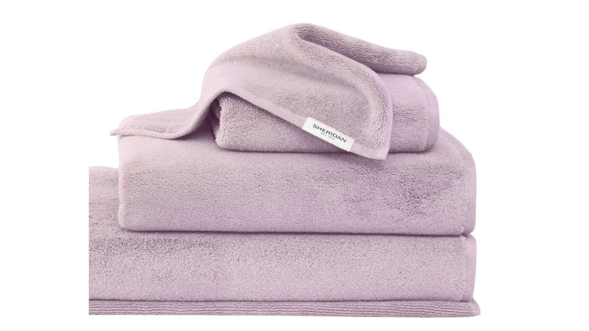 A set of towels in a lilac colour.