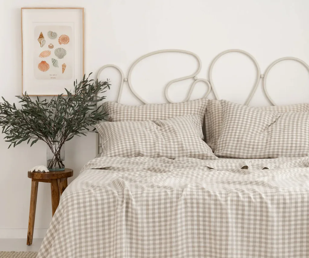 I Love Linen French Flax Linen Flat Sheet in Beige Gingham + Best Sheets Australia 2026 + Best Quality Sheets