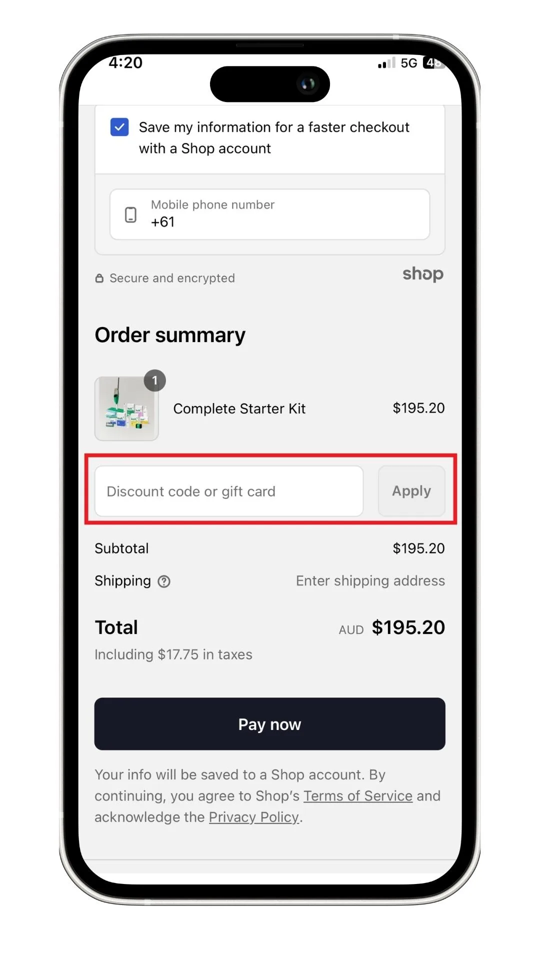 Koh discount codes checkout view
