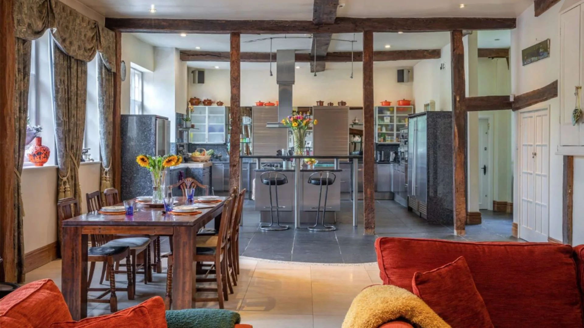 Mel B's open plan kitchen and dining room. 