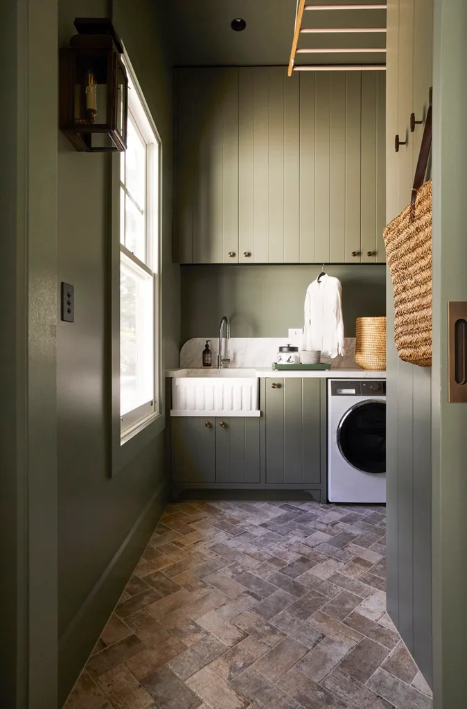 A green laundry room.
