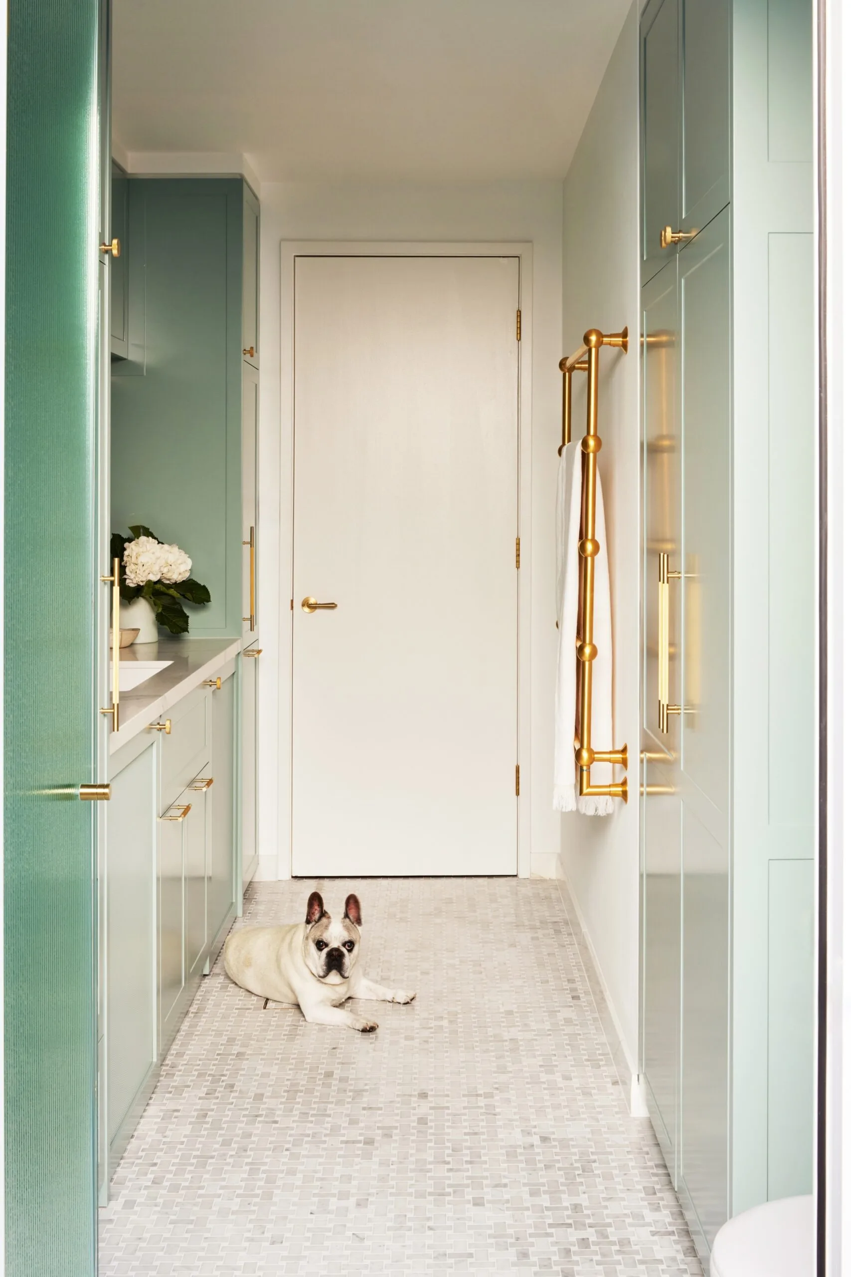 A renovated laundry room, refreshed in green. 