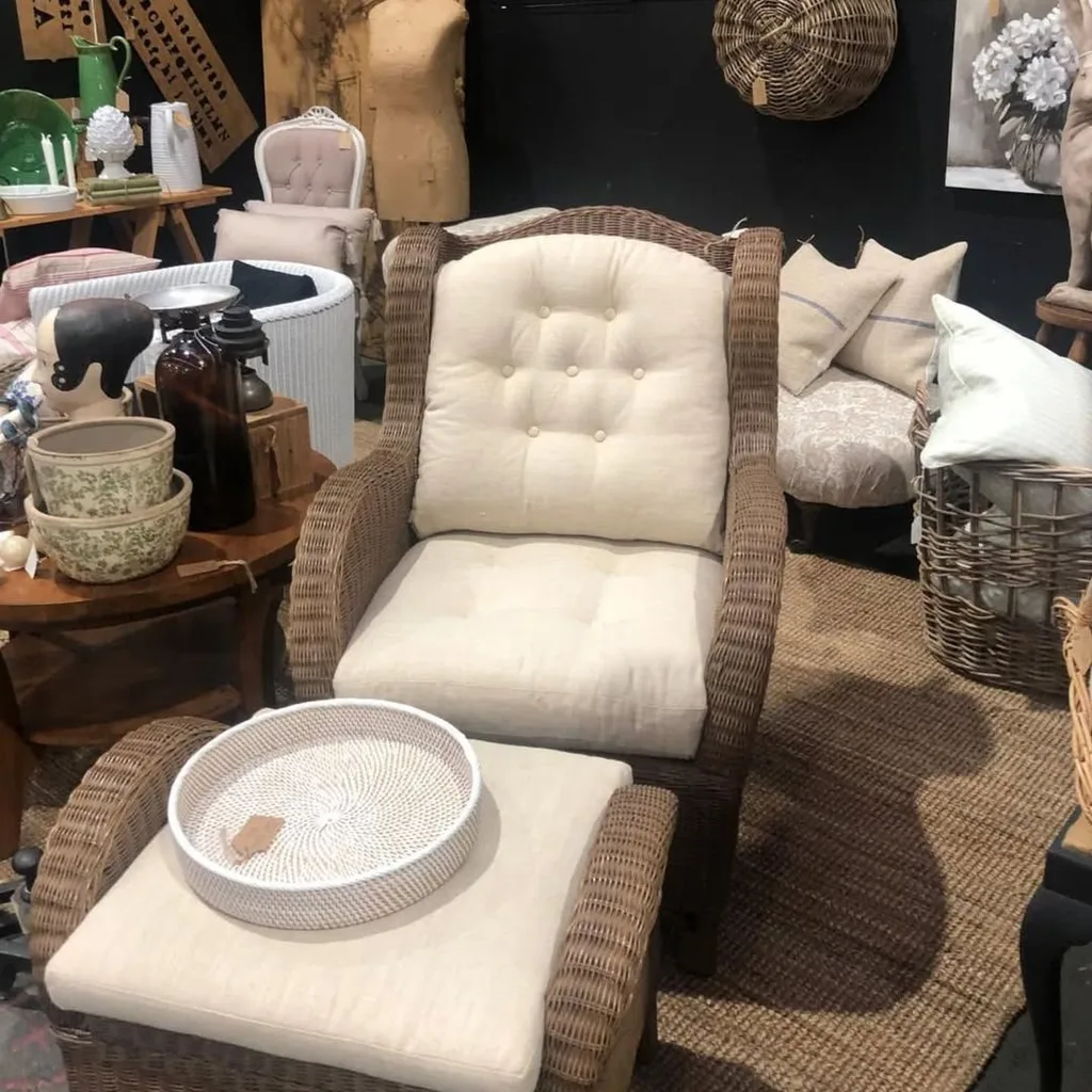A second hand cane chair and ottoman from That Vintage Emporium in Sydney.