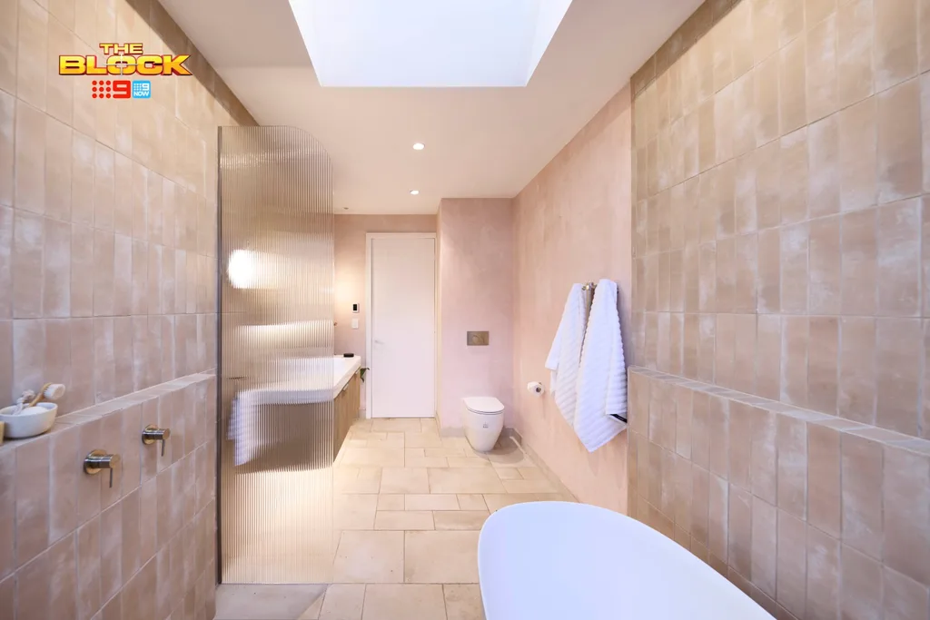 The Block 2025 Britt and Taz main bathroom week 1