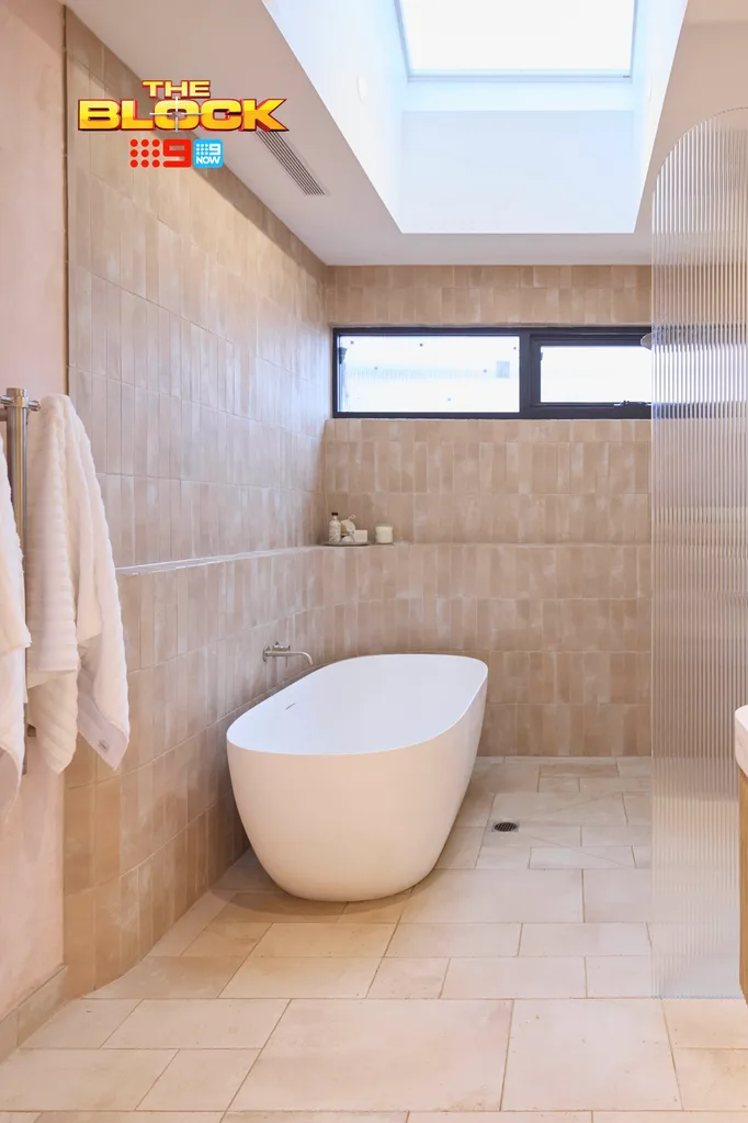 The Block 2025 Britt and Taz main bathroom week 1